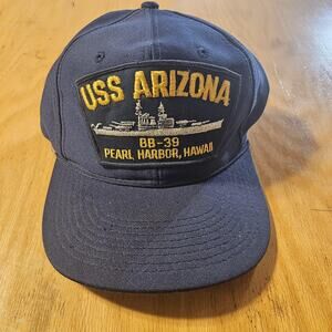 USS Arizona Hat Cap Snap Back Mens Navy Embroidered Patch Pearl Harbor BB-39